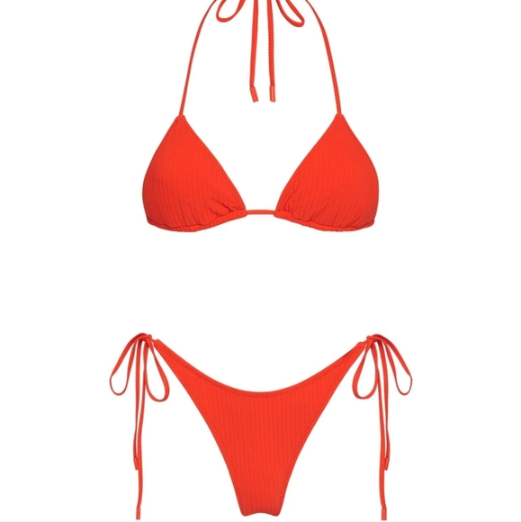 Red rib String bathing suit bottom - Picture 3 of 7